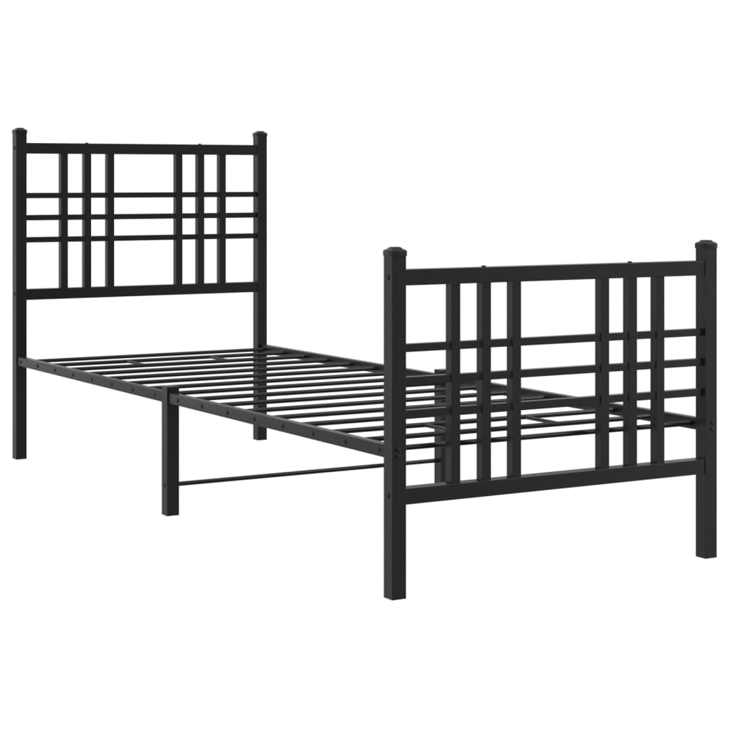 Metal Bed Frame without Mattress with Footboard Black 80x200cm