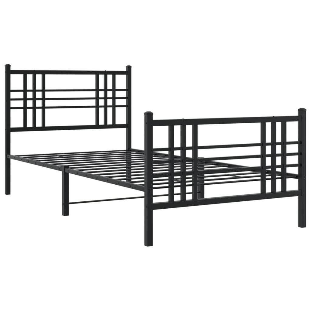 Metal Bed Frame without Mattress with Footboard Black 100x190cm