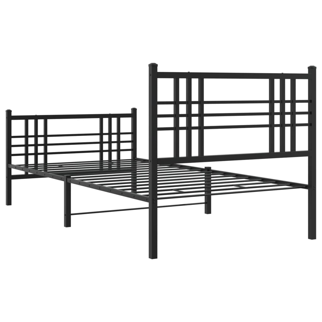 Metal Bed Frame without Mattress with Footboard Black 100x190cm