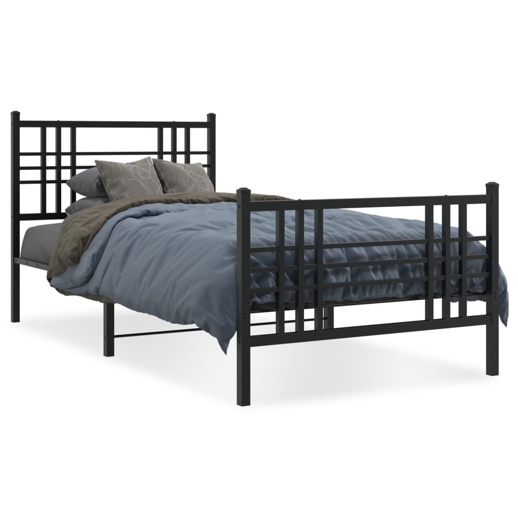 Metal Bed Frame without Mattress with Footboard Black 107x203cm