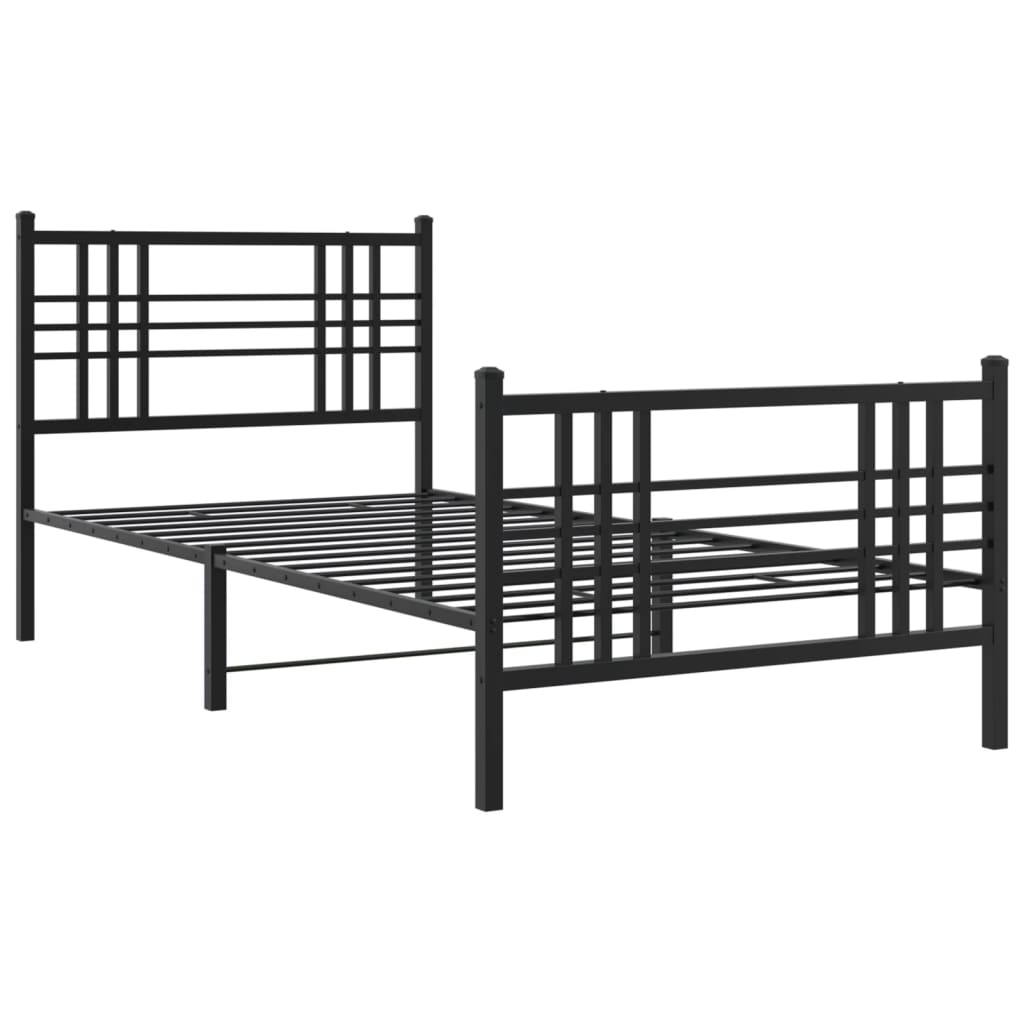 Metal Bed Frame without Mattress with Footboard Black 107x203cm