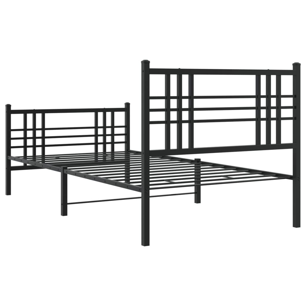 Metal Bed Frame without Mattress with Footboard Black 107x203cm