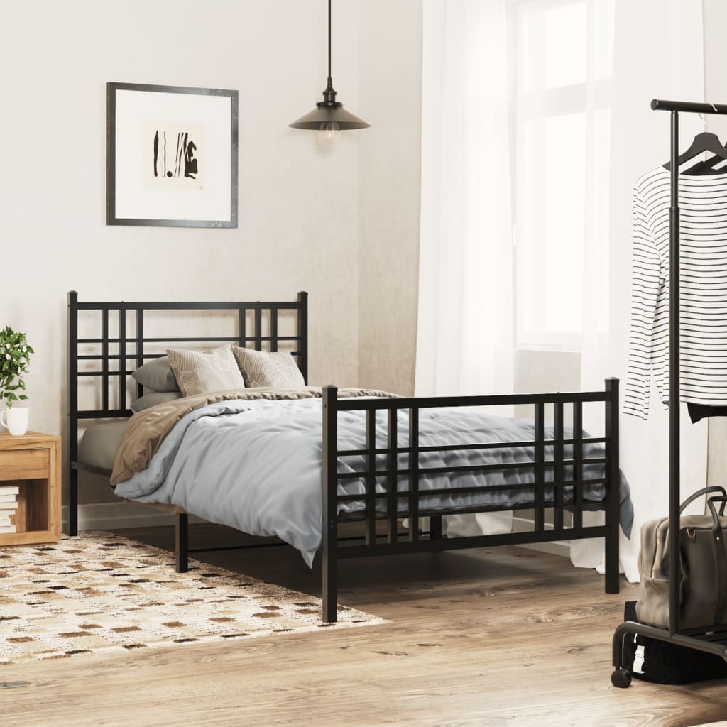 Metal Bed Frame without Mattress with Footboard Black 107x203cm