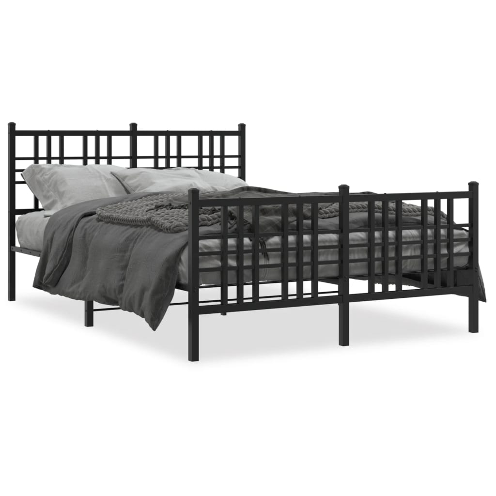 Metal Bed Frame without Mattress with Footboard Black 120x190cm