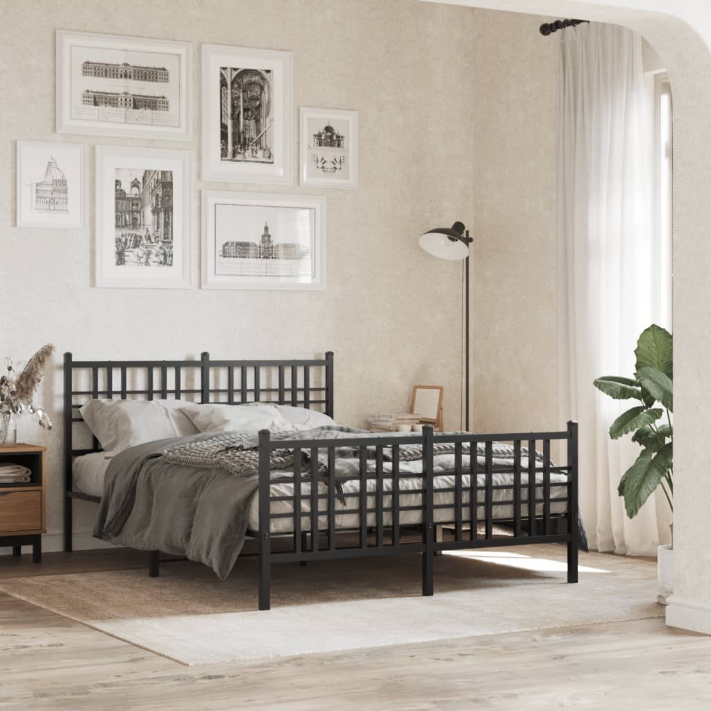 Metal Bed Frame without Mattress with Footboard Black 120x200cm