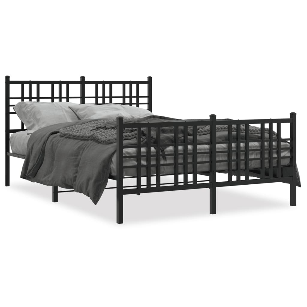 Metal Bed Frame without Mattress with Footboard Black 137x190cm