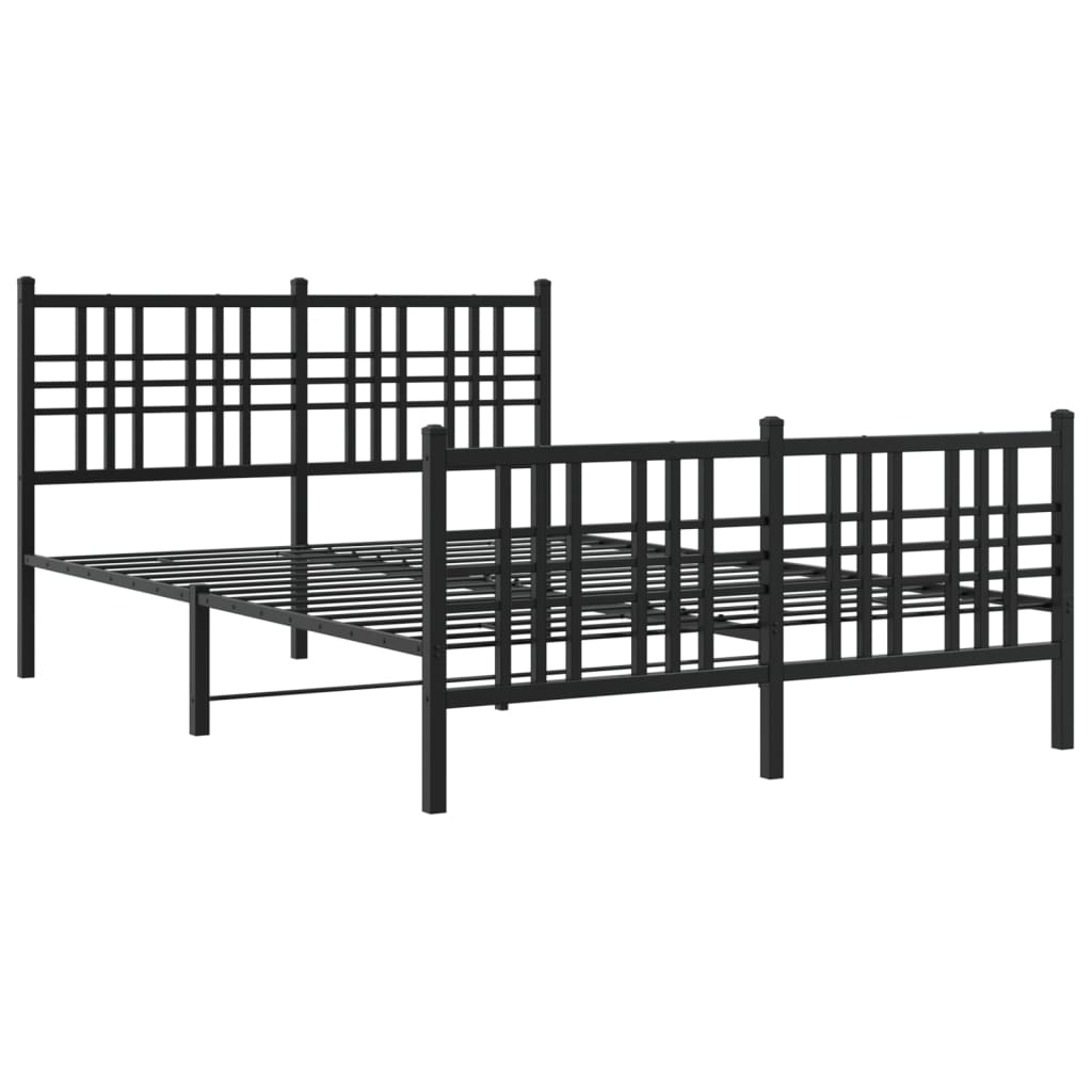 Metal Bed Frame without Mattress with Footboard Black 137x190cm