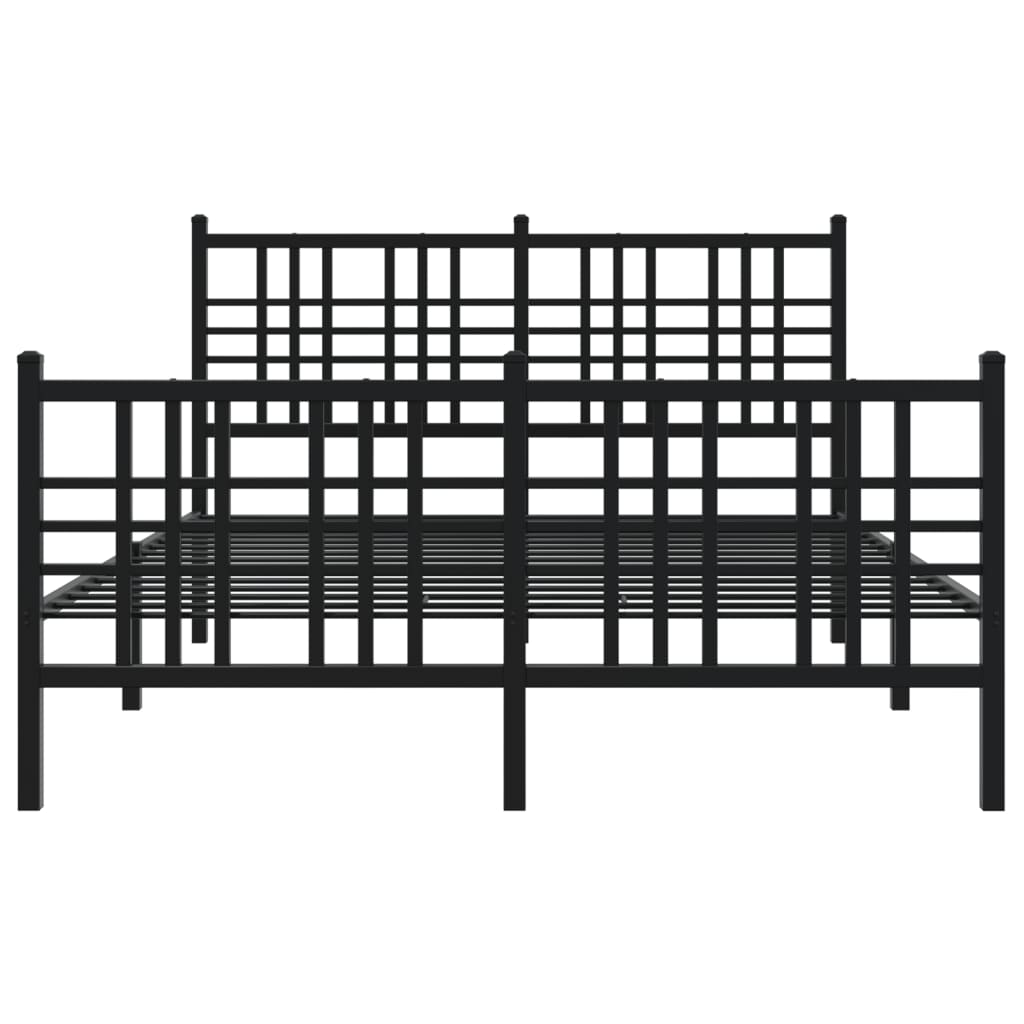 Metal Bed Frame without Mattress with Footboard Black 137x190cm
