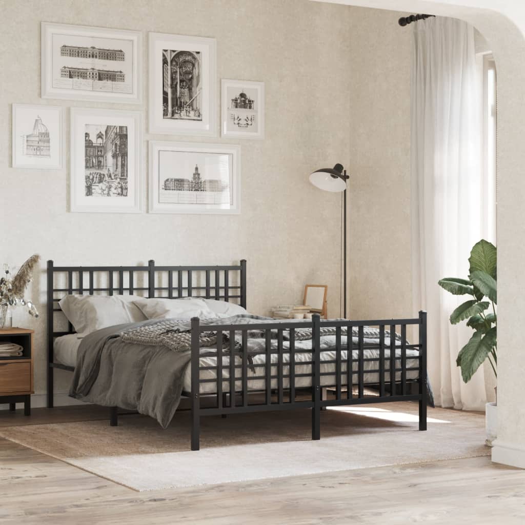 Metal Bed Frame without Mattress with Footboard Black 137x190cm