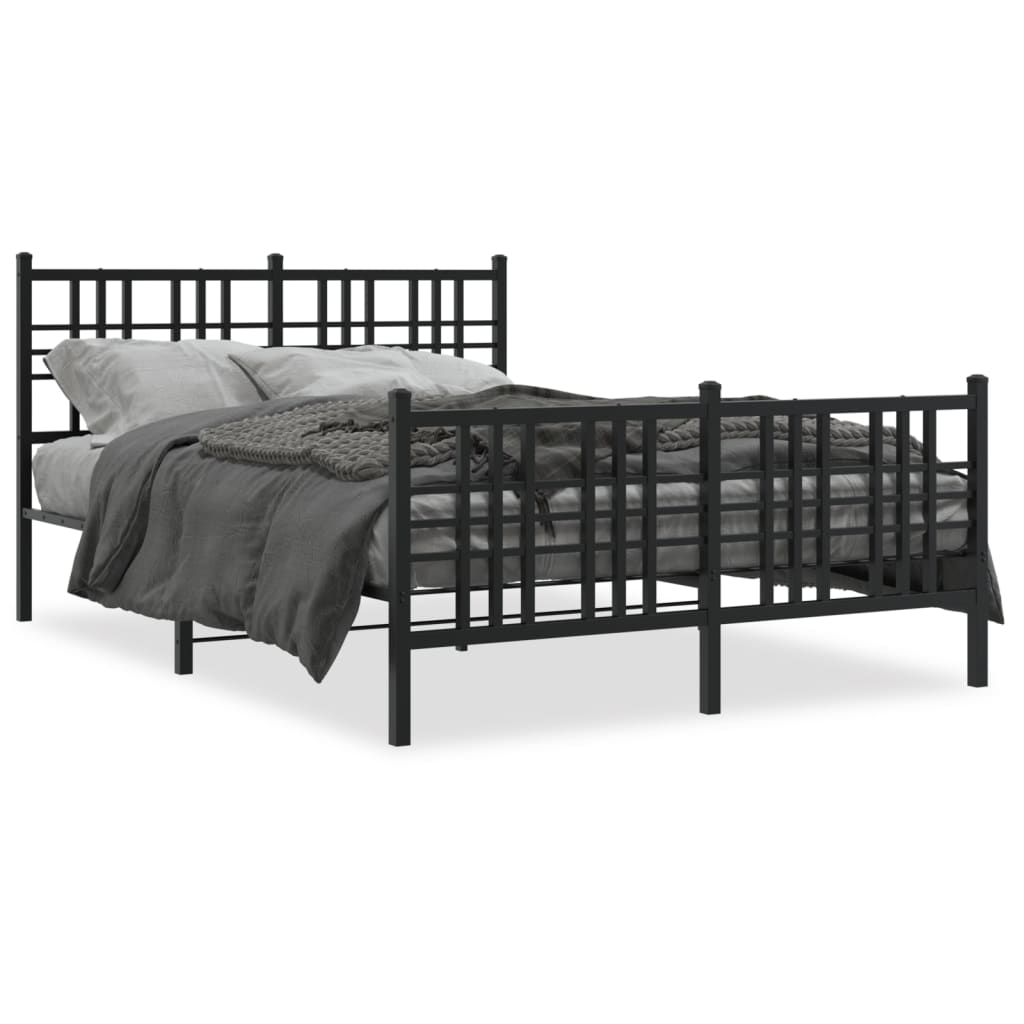 Metal Bed Frame without Mattress with Footboard Black 140x200cm