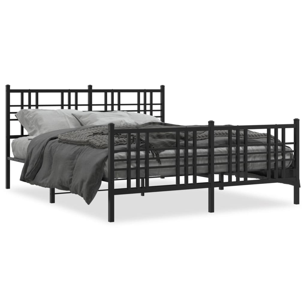 Metal Bed Frame without Mattress with Footboard Black 150x200cm
