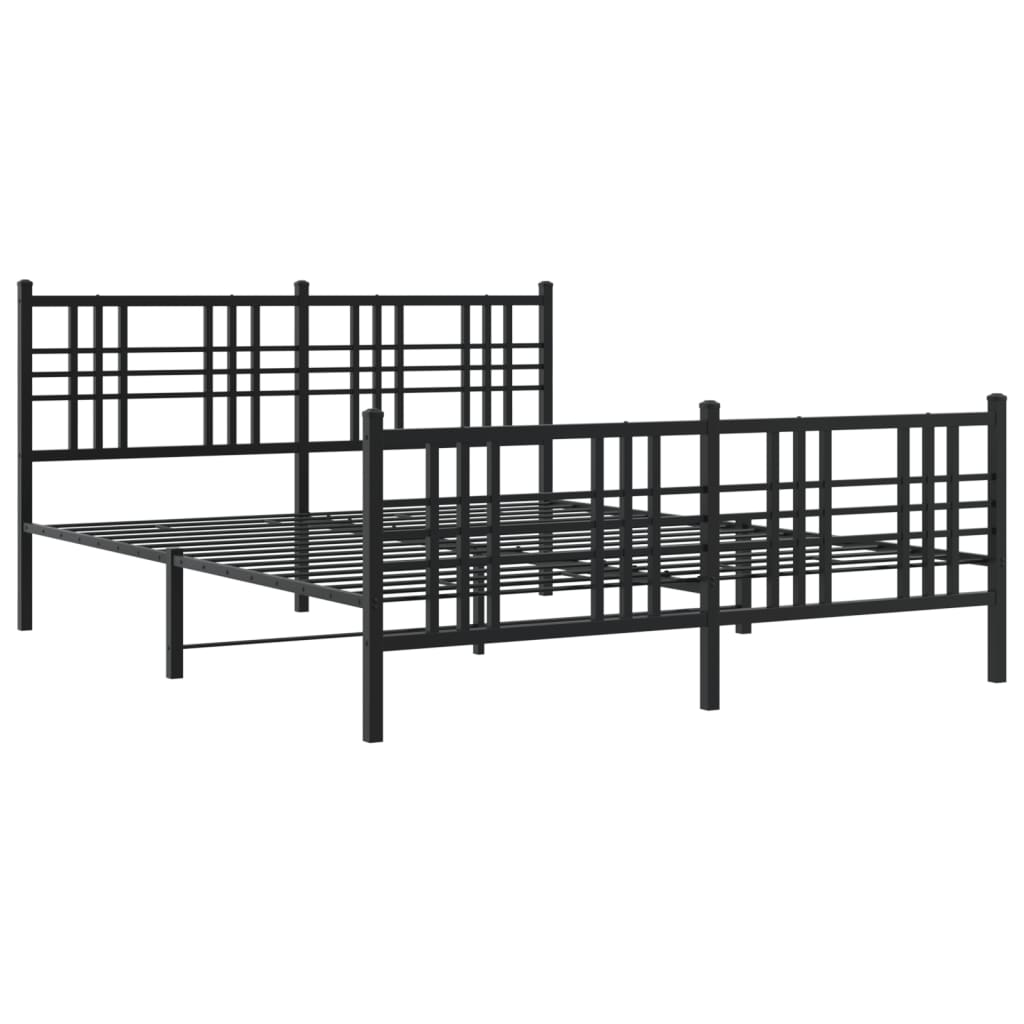 Metal Bed Frame without Mattress with Footboard Black 150x200cm