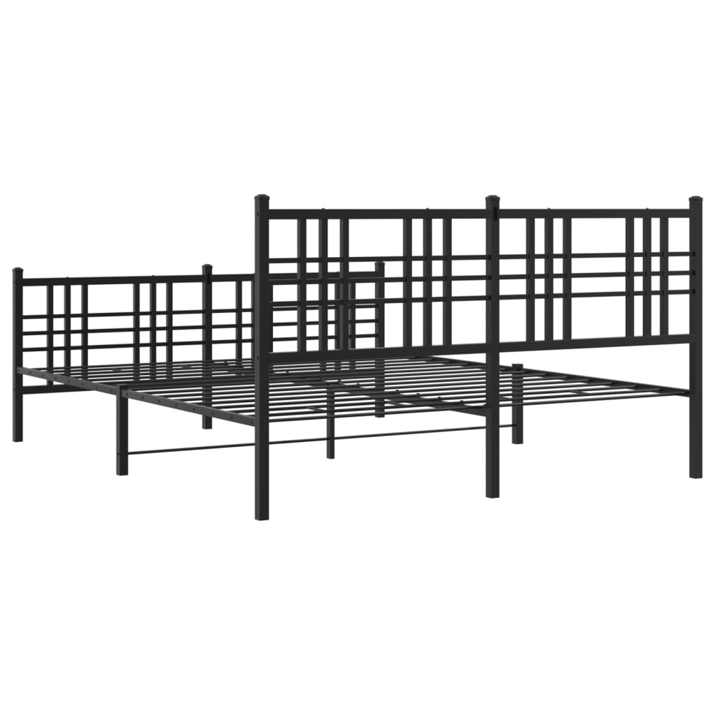 Metal Bed Frame without Mattress with Footboard Black 150x200cm