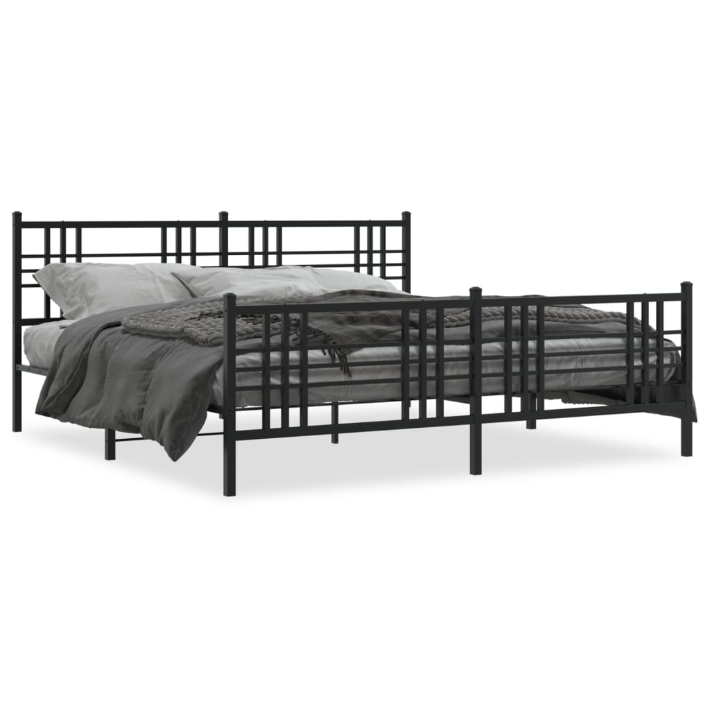 Metal Bed Frame without Mattress with Footboard Black 183x213cm