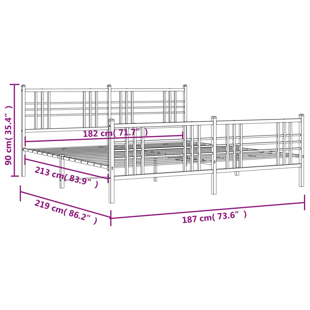 Metal Bed Frame without Mattress with Footboard Black 183x213cm