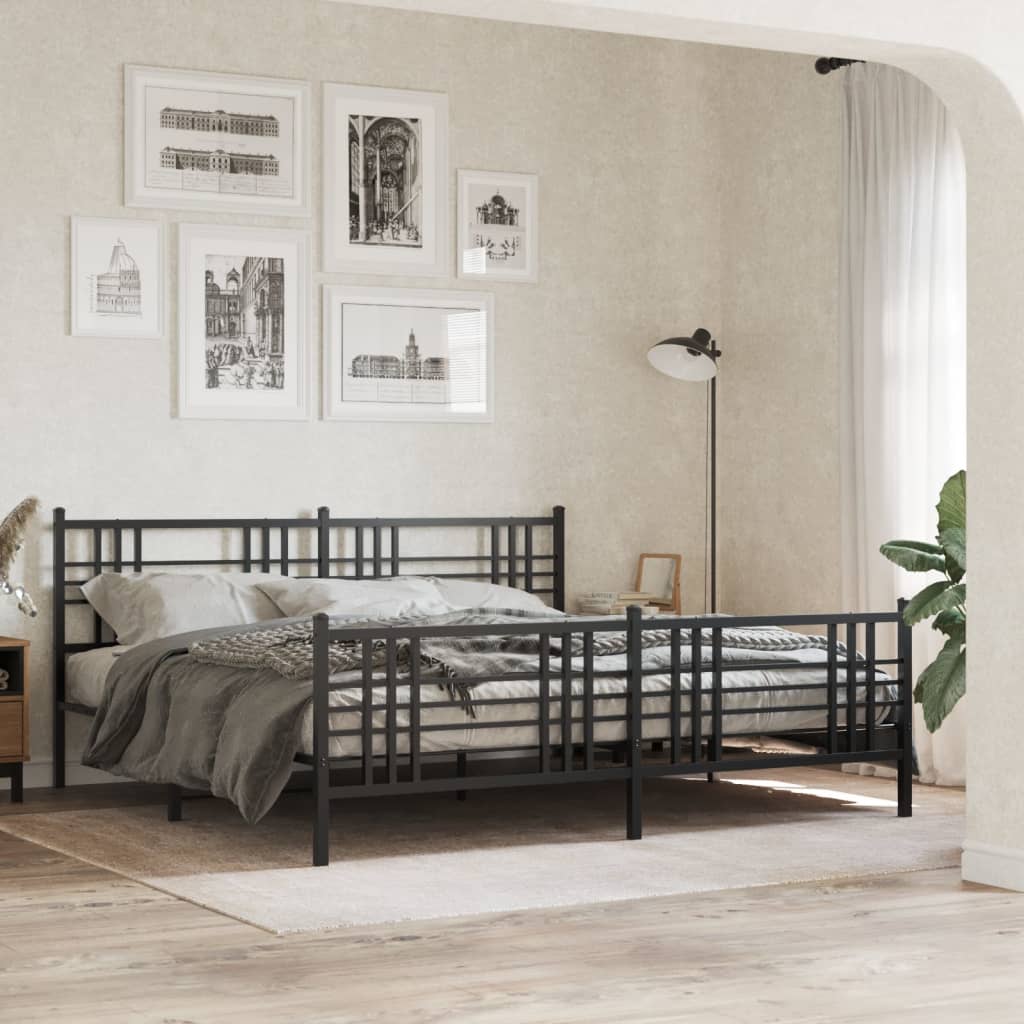 Metal Bed Frame without Mattress with Footboard Black 183x213cm