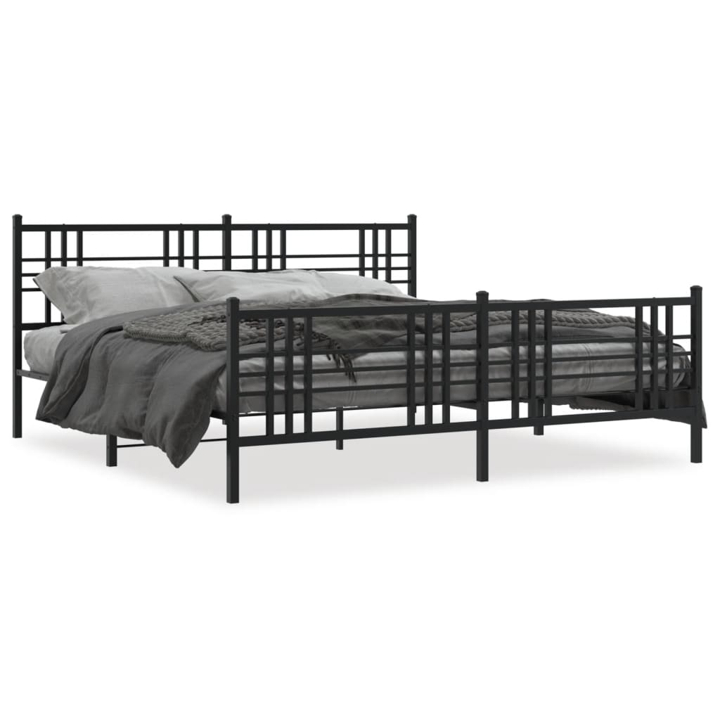 Metal Bed Frame without Mattress with Footboard Black 193x203cm