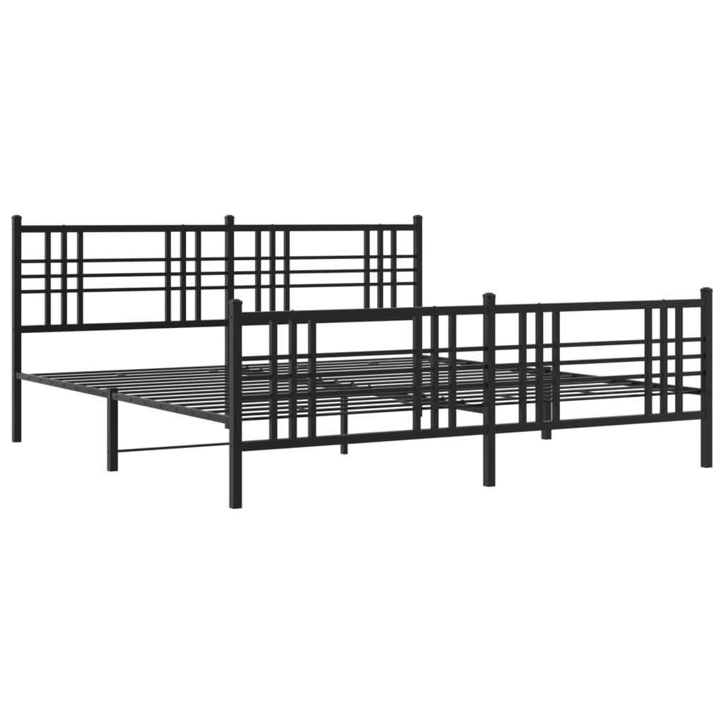 Metal Bed Frame without Mattress with Footboard Black 193x203cm