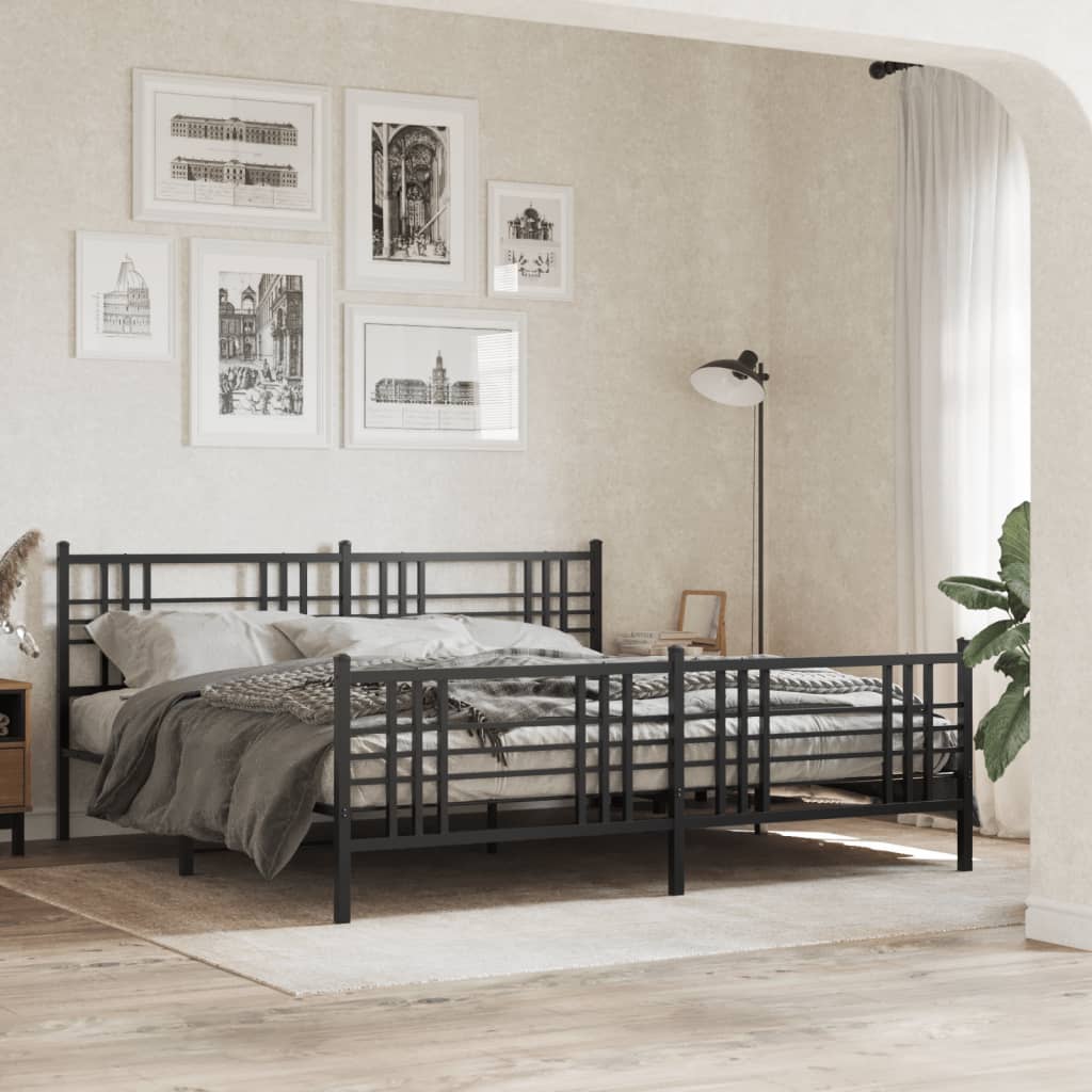 Metal Bed Frame without Mattress with Footboard Black 193x203cm