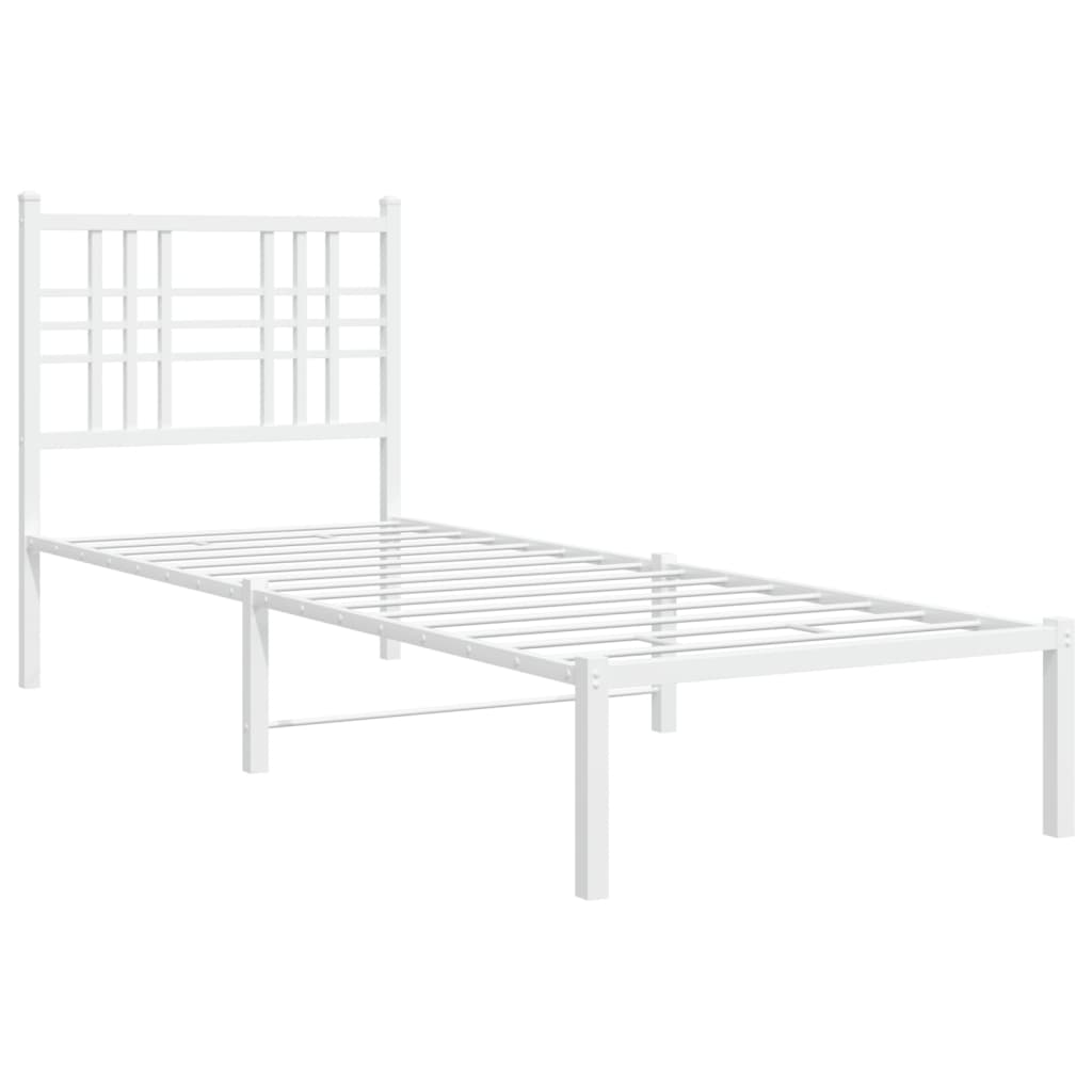 Metal Bed Frame without Mattress with Headboard White 75x190cm