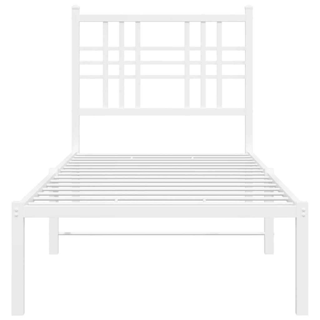 Metal Bed Frame without Mattress with Headboard White 75x190cm