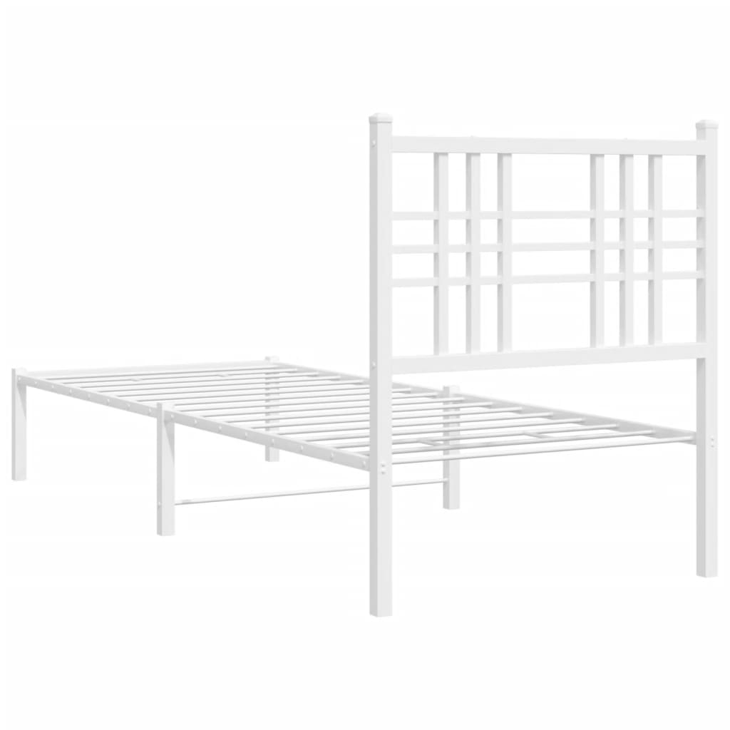 Metal Bed Frame without Mattress with Headboard White 75x190cm