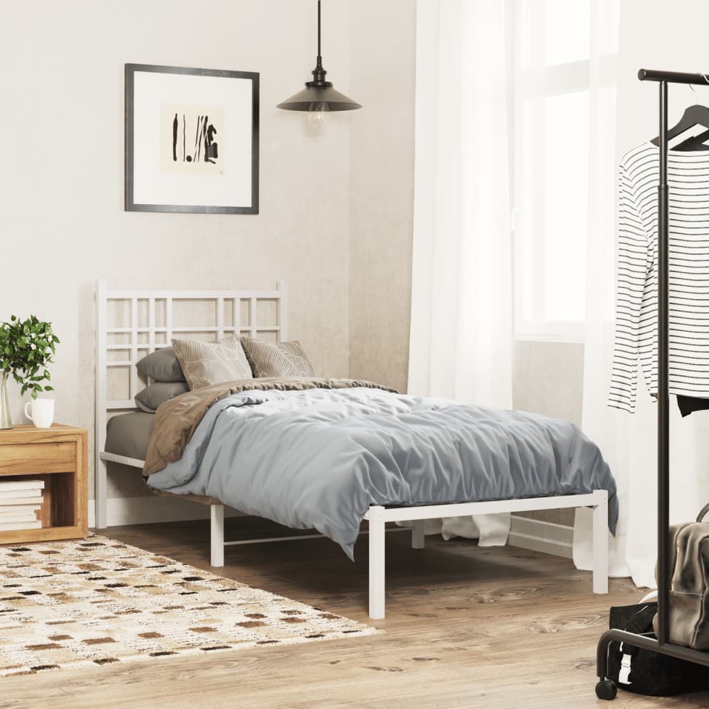 Metal Bed Frame without Mattress with Headboard White 75x190cm