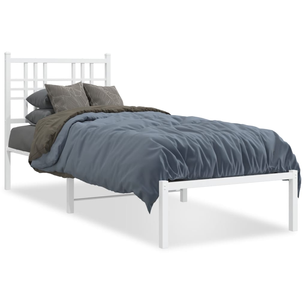 Metal Bed Frame without Mattress with Headboard White 80x200cm