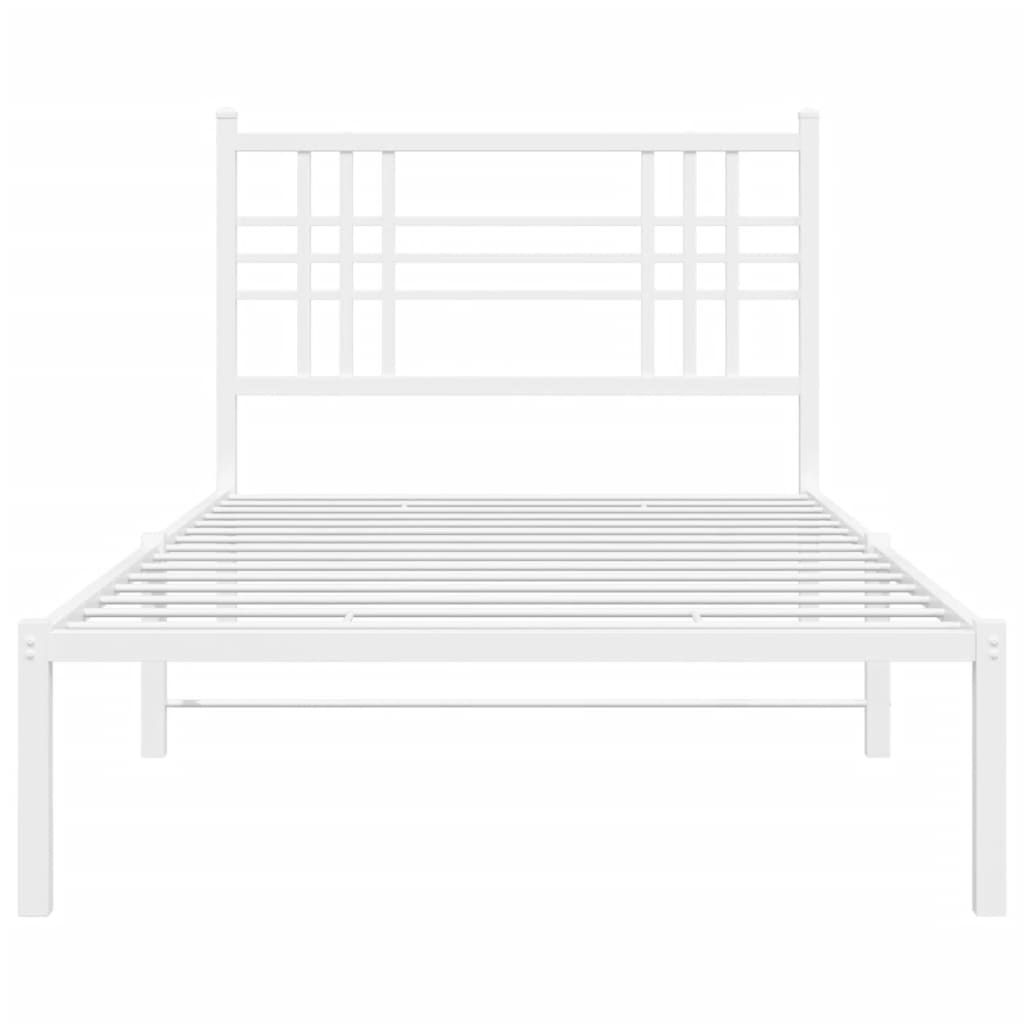 Metal Bed Frame without Mattress with Headboard White 90x190cm