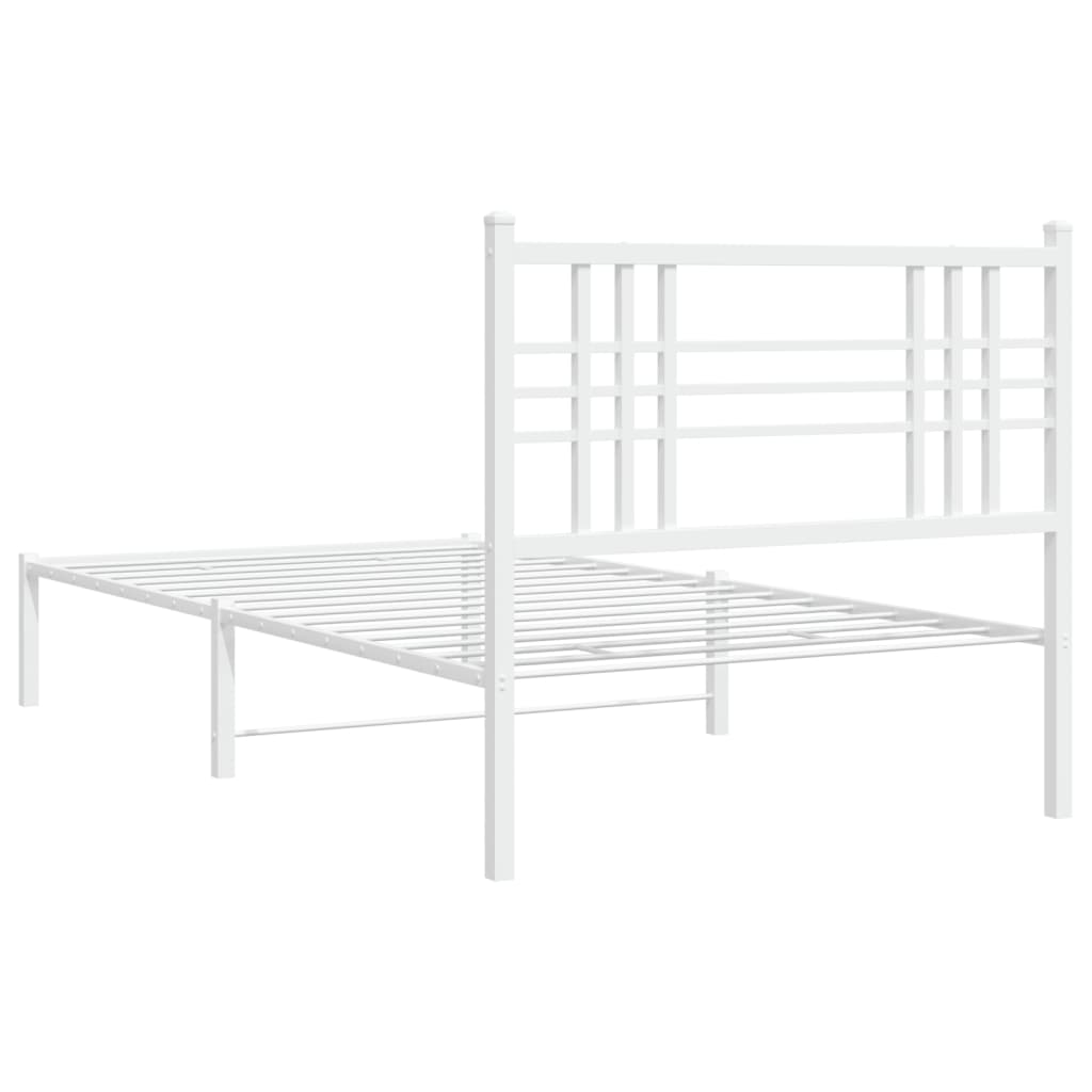 Metal Bed Frame without Mattress with Headboard White 90x190cm