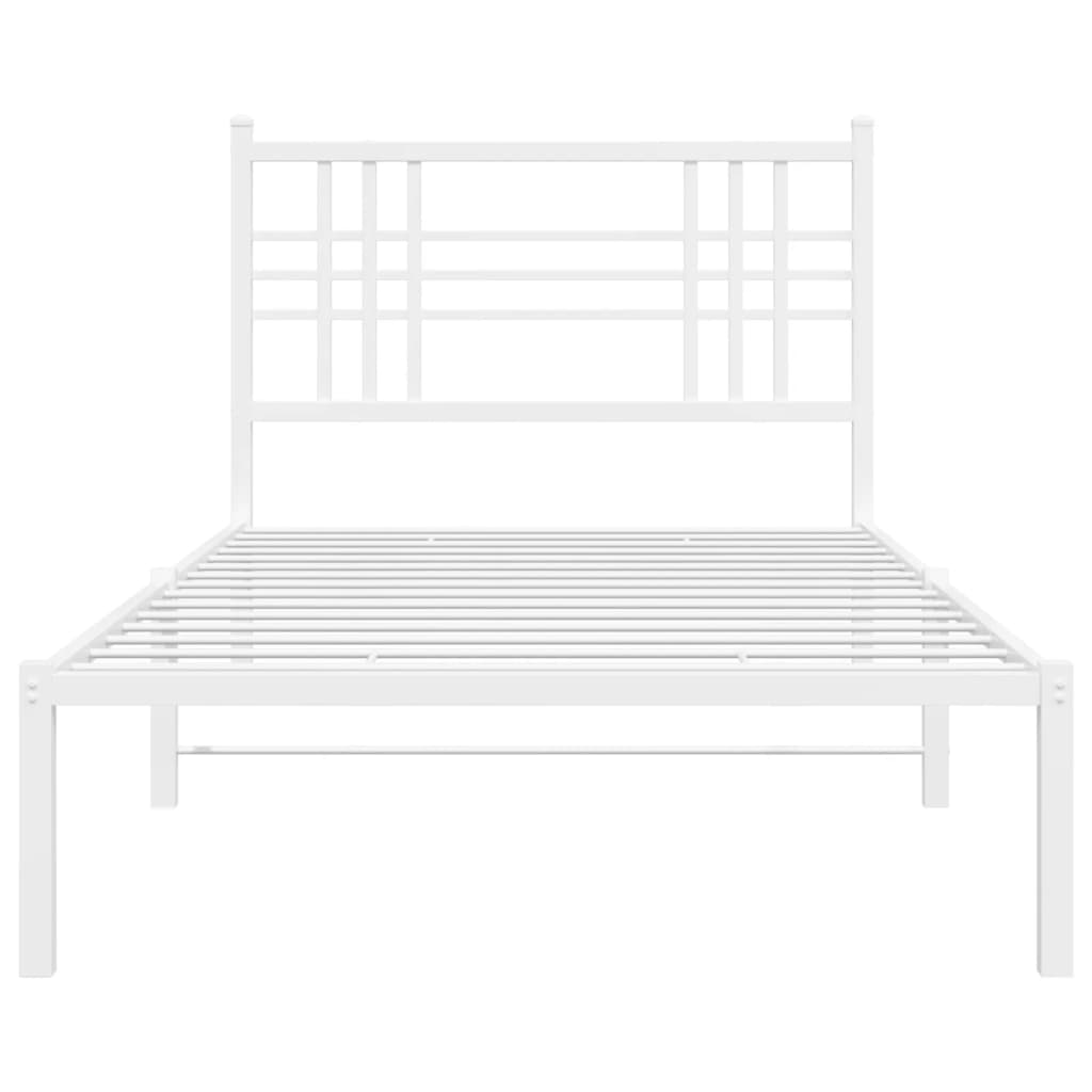 Metal Bed Frame without Mattress with Headboard White 100x190cm