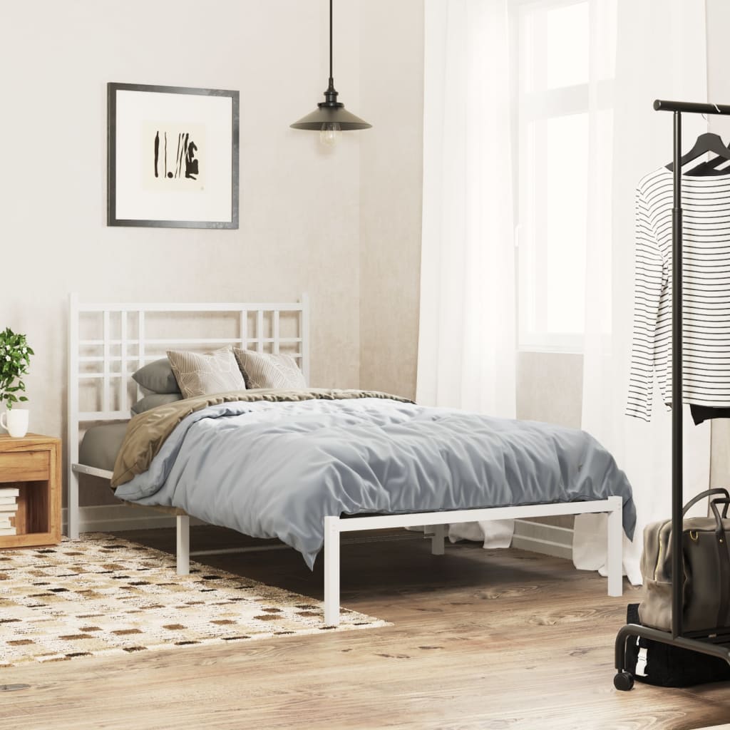 Metal Bed Frame without Mattress with Headboard White 100x190cm