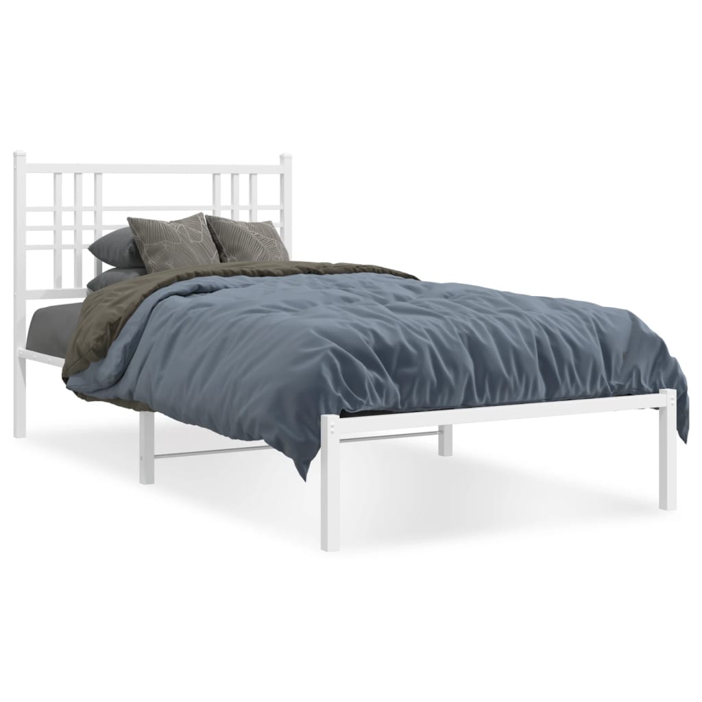 Metal Bed Frame without Mattress with Headboard White 107x203cm