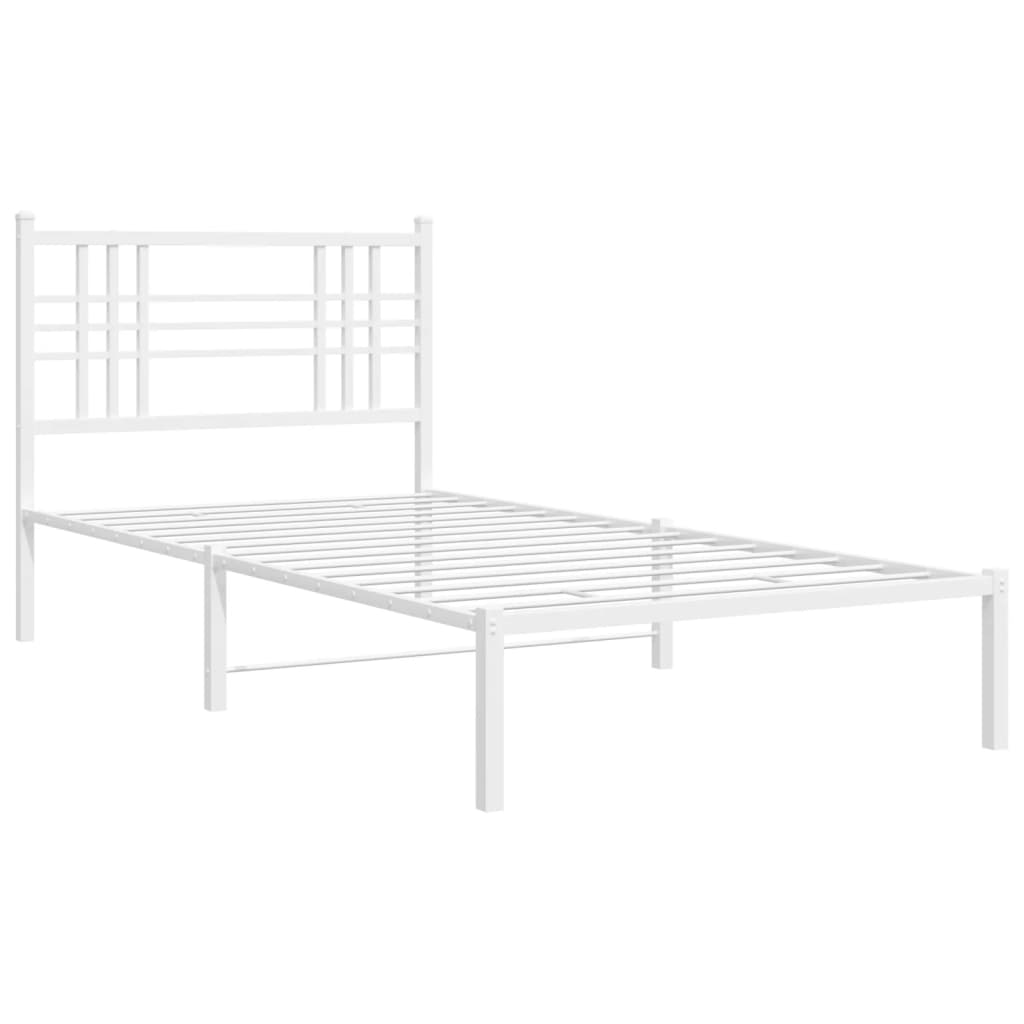 Metal Bed Frame without Mattress with Headboard White 107x203cm