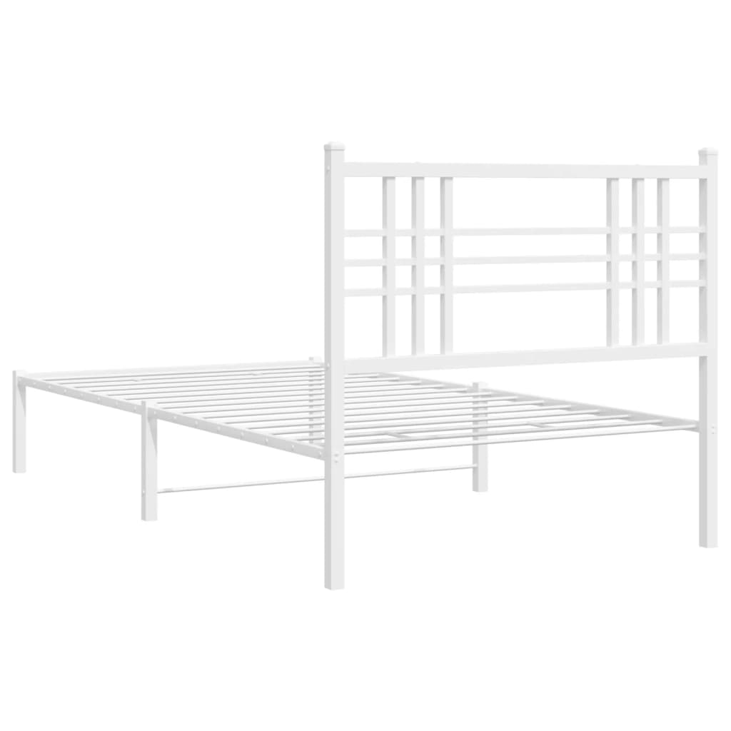 Metal Bed Frame without Mattress with Headboard White 107x203cm