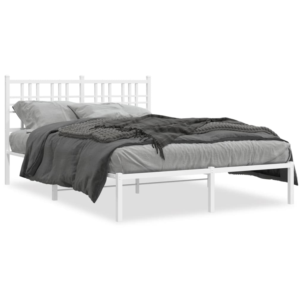 Metal Bed Frame without Mattress with Headboard White 120x190cm