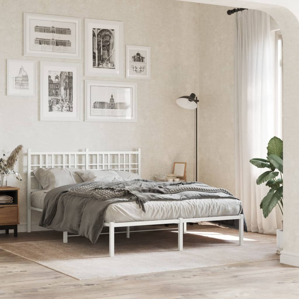 Metal Bed Frame without Mattress with Headboard White 120x200cm