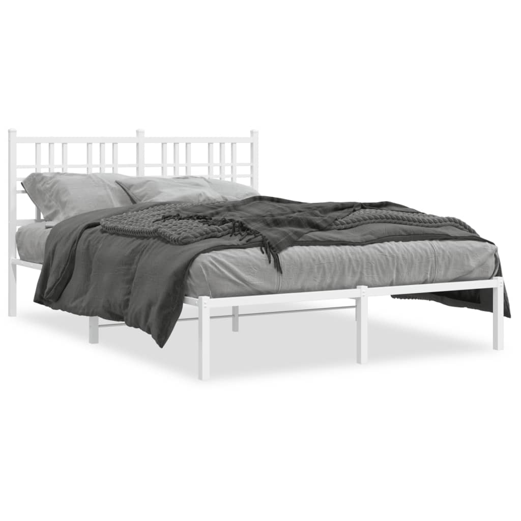 Metal Bed Frame without Mattress with Headboard White 135x190cm