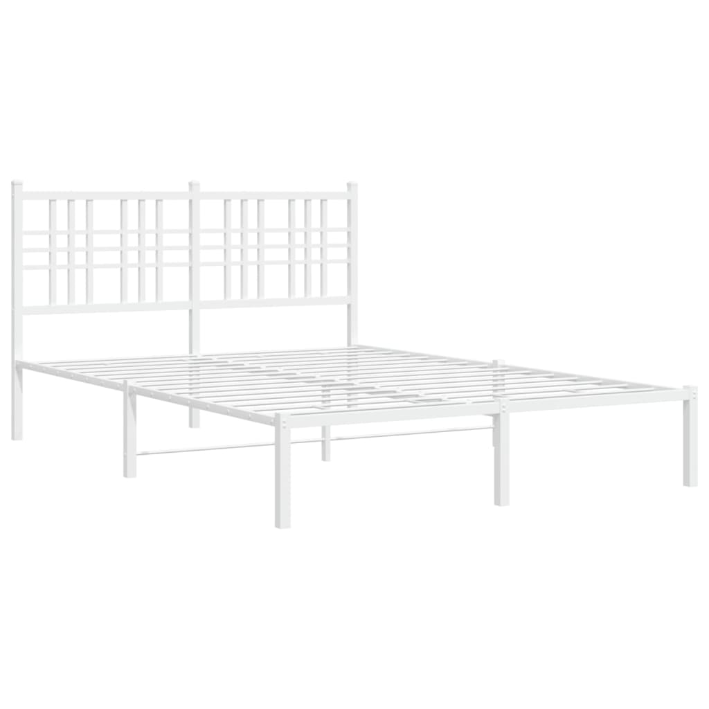 Metal Bed Frame without Mattress with Headboard White 135x190cm