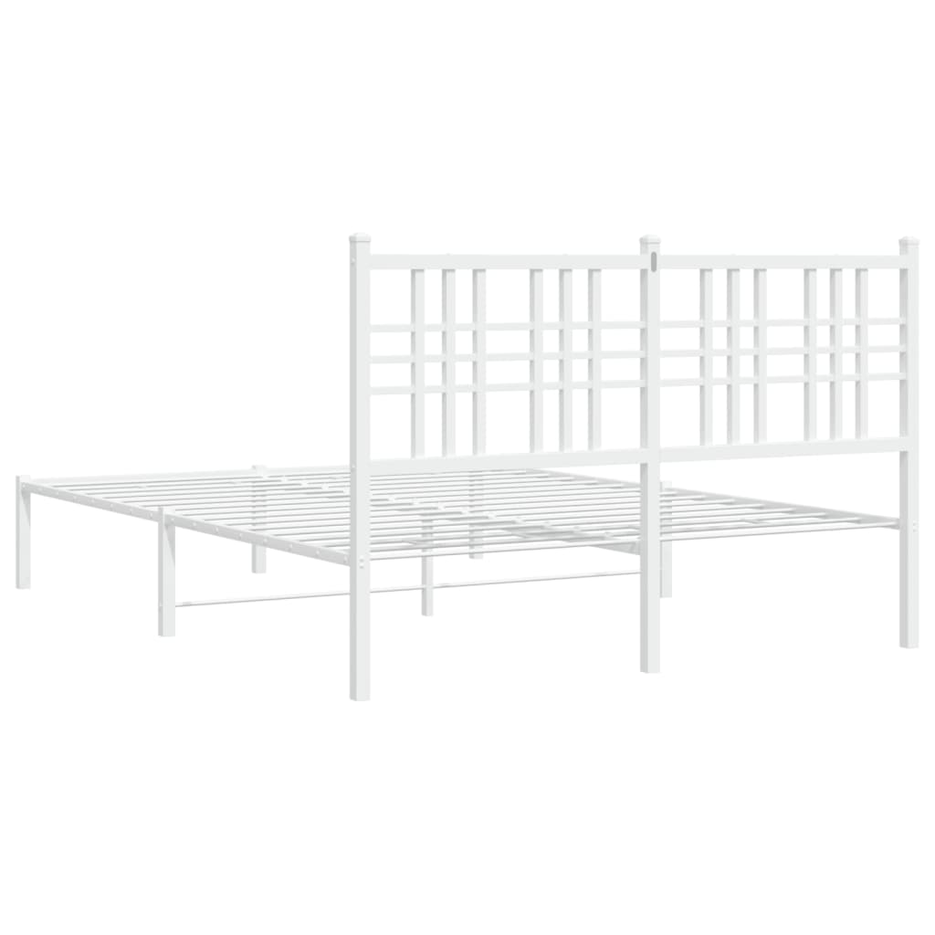 Metal Bed Frame without Mattress with Headboard White 135x190cm