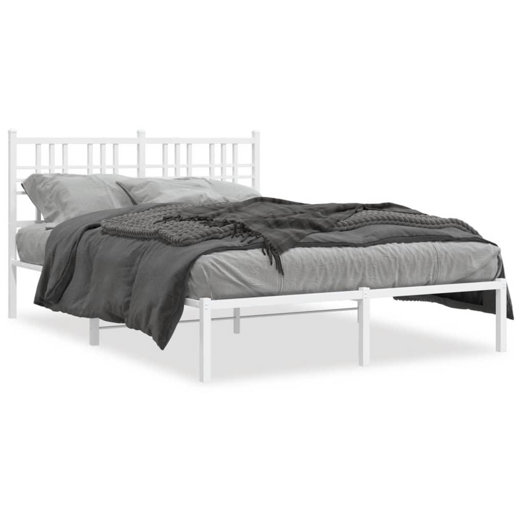Metal Bed Frame without Mattress with Headboard White 140x190cm