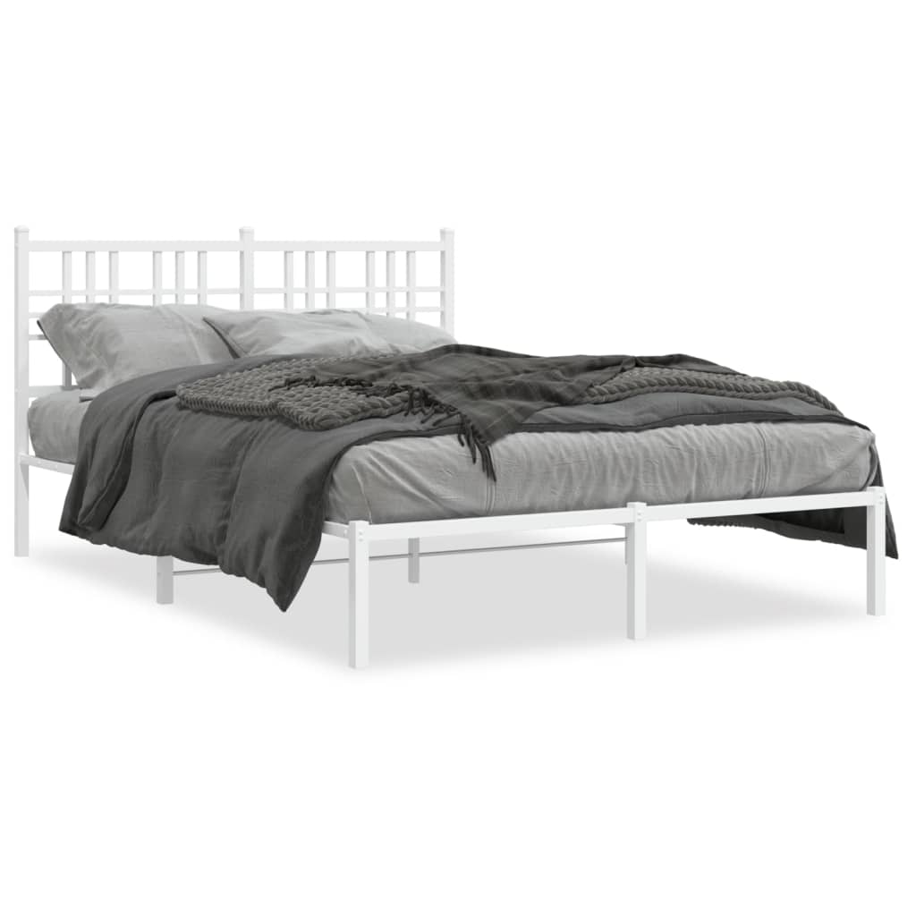 Metal Bed Frame without Mattress with Headboard White 140x200cm