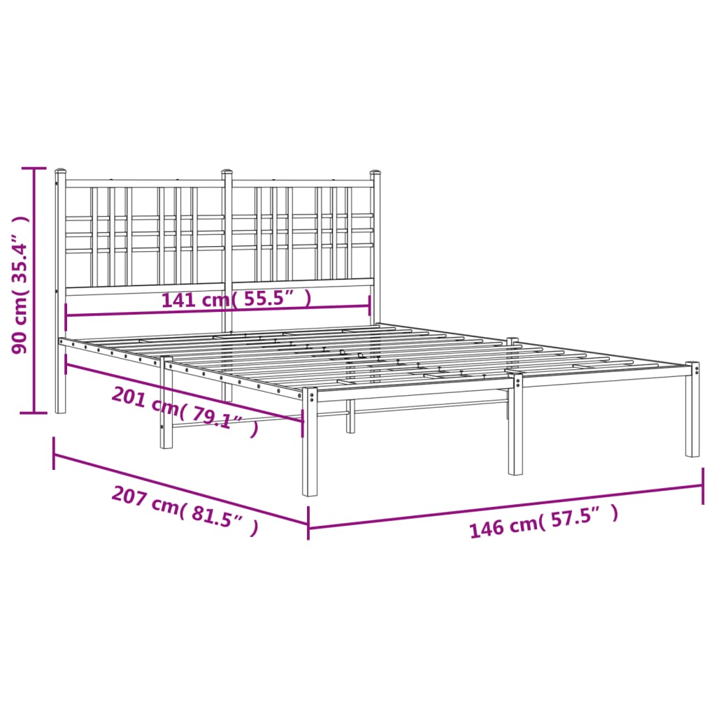 Metal Bed Frame without Mattress with Headboard White 140x200cm