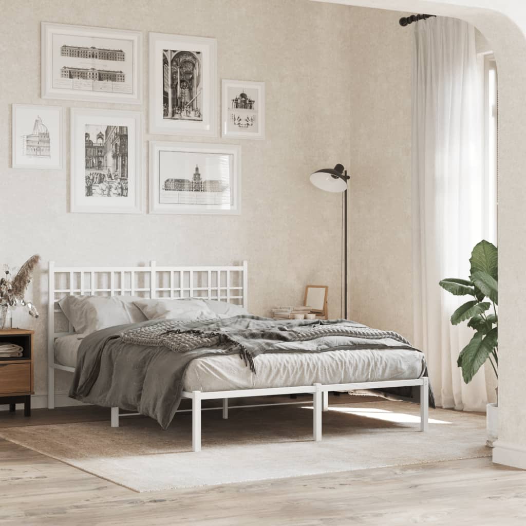Metal Bed Frame without Mattress with Headboard White 140x200cm