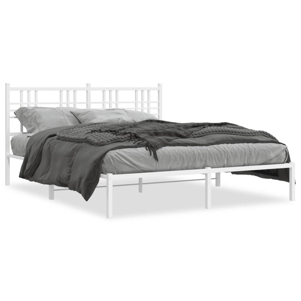 Metal Bed Frame without Mattress with Headboard White 160x200cm