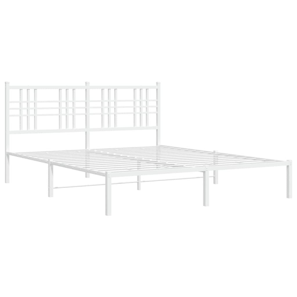 Metal Bed Frame without Mattress with Headboard White 160x200cm