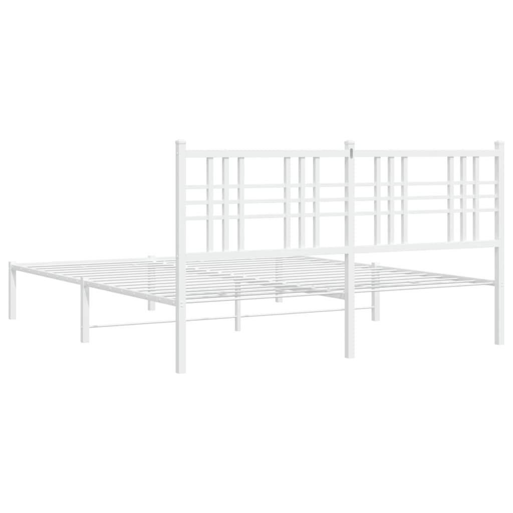 Metal Bed Frame without Mattress with Headboard White 160x200cm
