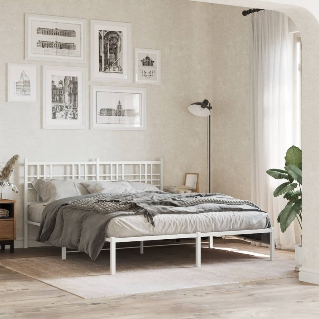 Metal Bed Frame without Mattress with Headboard White 160x200cm