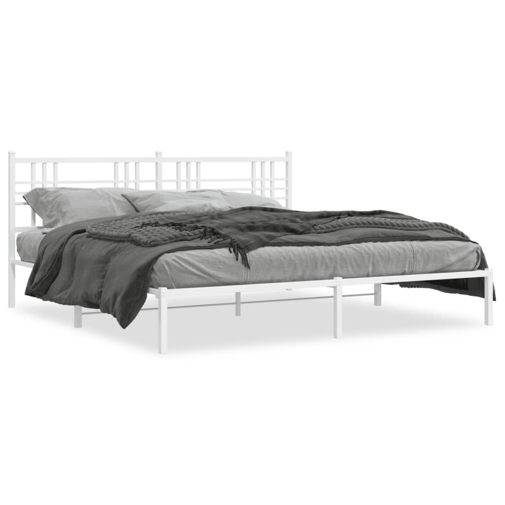 Metal Bed Frame without Mattress with Headboard White 183x213cm