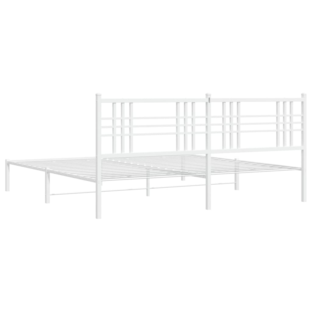 Metal Bed Frame without Mattress with Headboard White 183x213cm